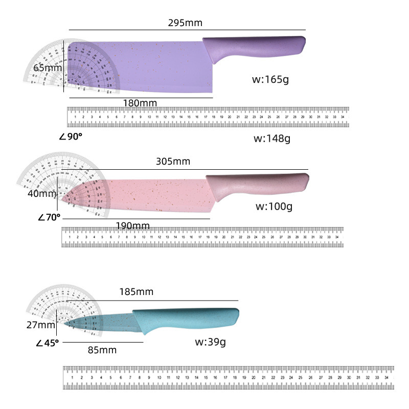 [En stock] paja de trigo coloridos cuchillos de cocina Juego de 5 piezas Internet celebridad Acero inoxidable 3 piezas traje cuchillos