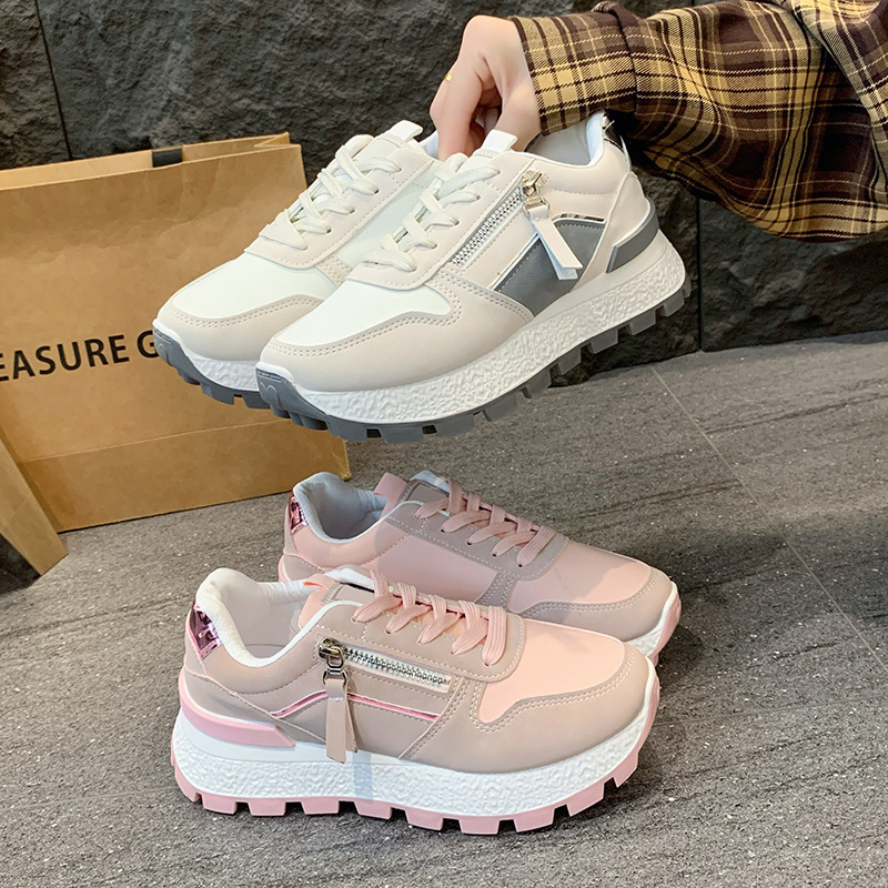 Women's Thick-Soled Zip-Up Sneakers for Petite Individuals, 2026 New Model, Rubber Sole, Color-Blocking Running Shoes, Student Street Style, Forrest Gump Shoes