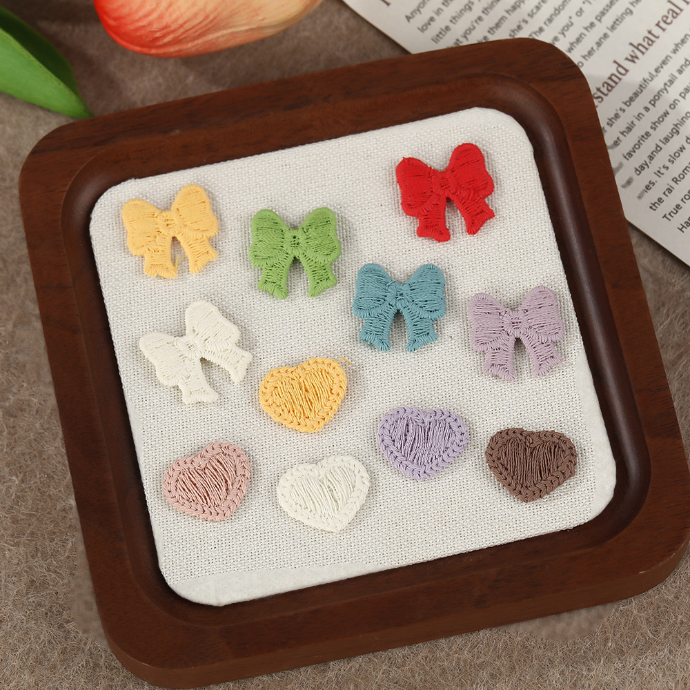 创意针织蝴蝶结爱心布贴多色手工编织装饰贴服饰发饰包包DIY辅料