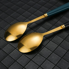 北歐風仿陶瓷柄不鏽鋼勺子網紅大理石紋湯勺調羹家用吃飯攪拌圓勺