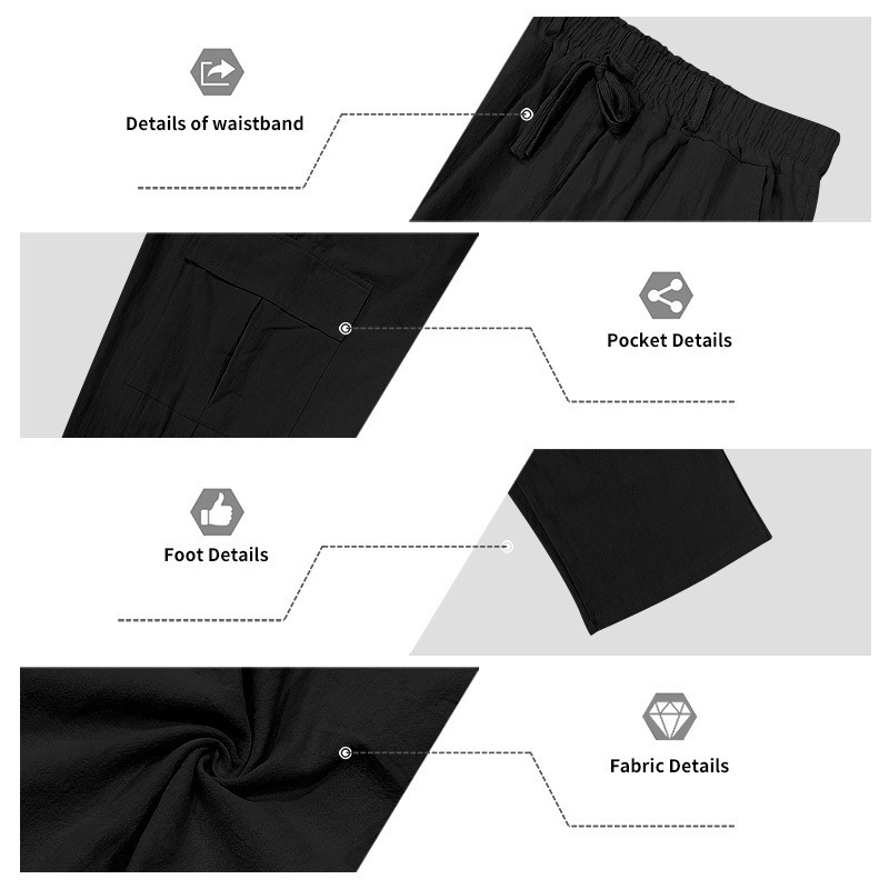 KOOSSOASIS Men's Summer Linen Overalls Loose Breathable Casual Pants Cotton And Linen Beach Pants_viptrois.com