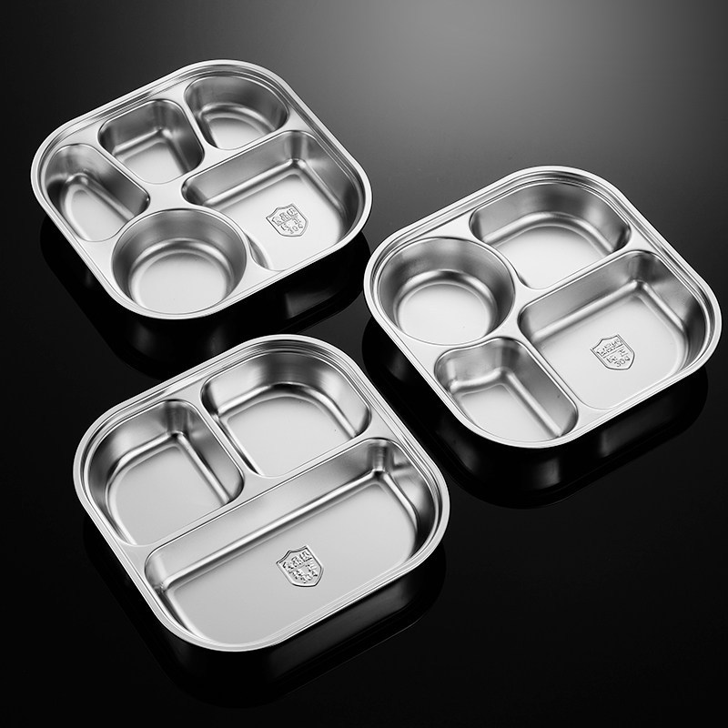 Food-Grade 304 Stainless Steel Fast Food Tray with Three Compartments, Cafeteria Meal Box with Divided Compartments Food-Grade 304 Stainless Steel Fast Food Tray with Three Compartments, Cafeteria Meal Box with Divided Compartments