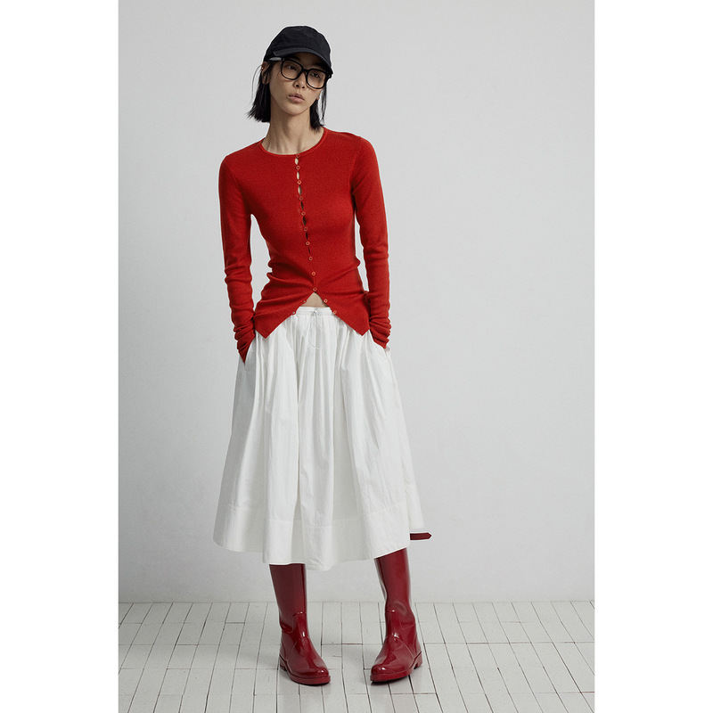 [Shixing] New Close-Fitting Skin-Friendly Wool Blend Slim Long-Sleeved Knitwear Single-Breasted Cardigan Top V7142