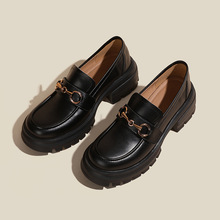 英伦风厚底乐福鞋女2025秋季新款粗跟学院小皮鞋黑色软皮粗跟单鞋