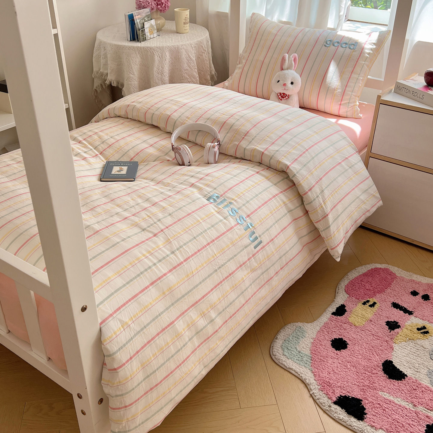 Back-To-School Season Pure Cotton Yarn-Dyed Washed Cotton Gold Thread Embroider Craft Dormitory Pure Cotton Small Three or Four-Piece Student Series