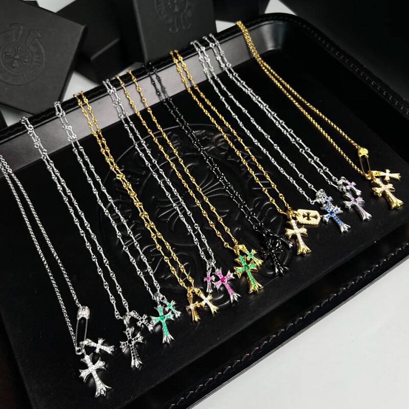 2022 Luxury Double Cross Necklace with Diamond-Studded Collarbone Chain for Men and Women, Cool and Stylish Pendant 2022 Luxury Double Cross Necklace with Diamond-Studded Collarbone Chain for Men and Women, Cool and Stylish Pendant