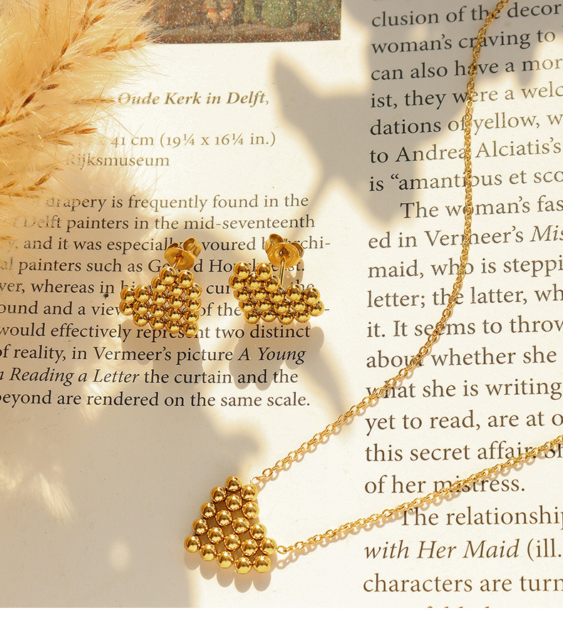 fashion heart-shaped stitching necklace titanium steel 18k gold earrings set