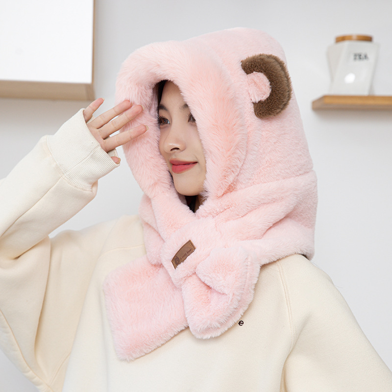 Ins韓国版女子熊マスクマフラー一体帽子かわいい耳ぬいぐるみ学生冬保温カバー|undefined