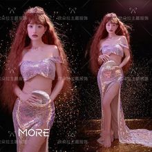 新款写真主题美人鱼公主亮片服装精灵拍照室内旅拍服饰艺术照服饰