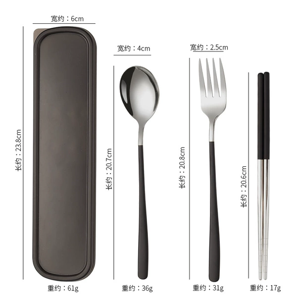 3 pieces of black silver (spoon+fork+chopsticks+box)