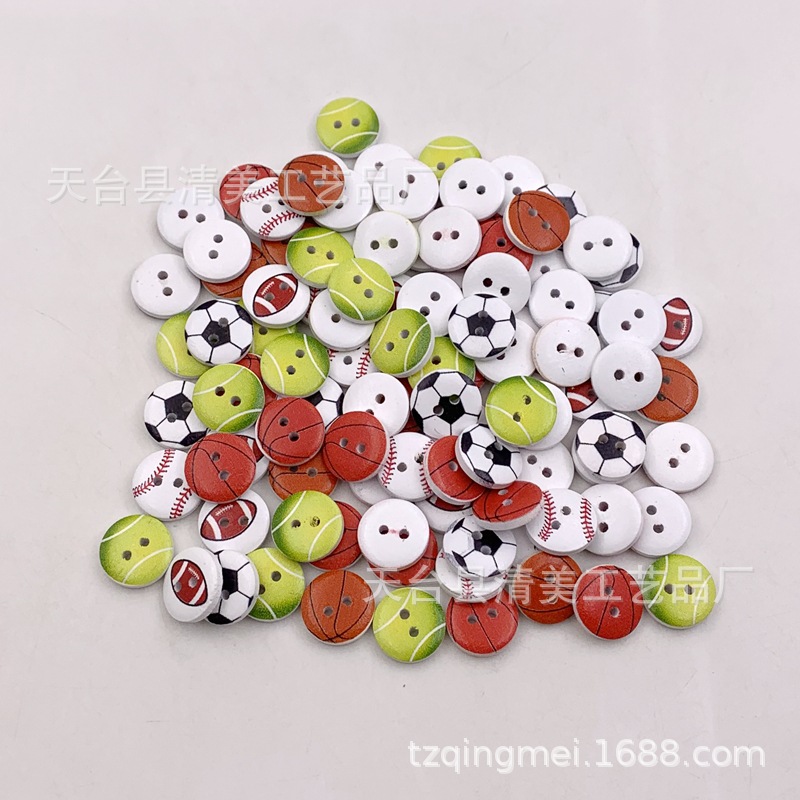 15mm equipo de fitness botones de madera bricolaje fondo blanco botones de fútbol botones de pelota 100 piezas por paquete