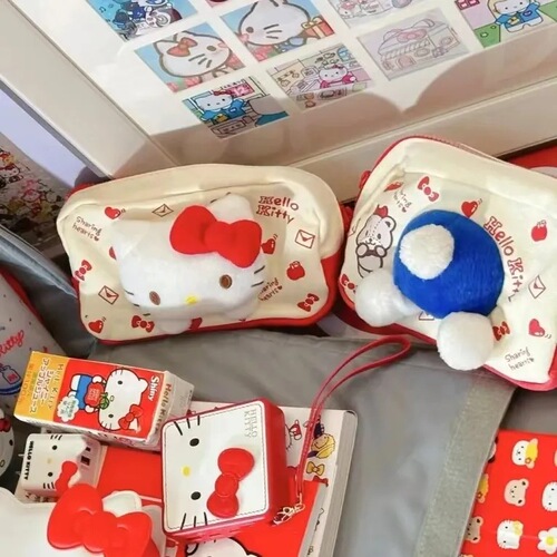 Little Red Book's same style Kitty cat high-looking pencil bag girly heart large capacity student portable storage bag wash bag