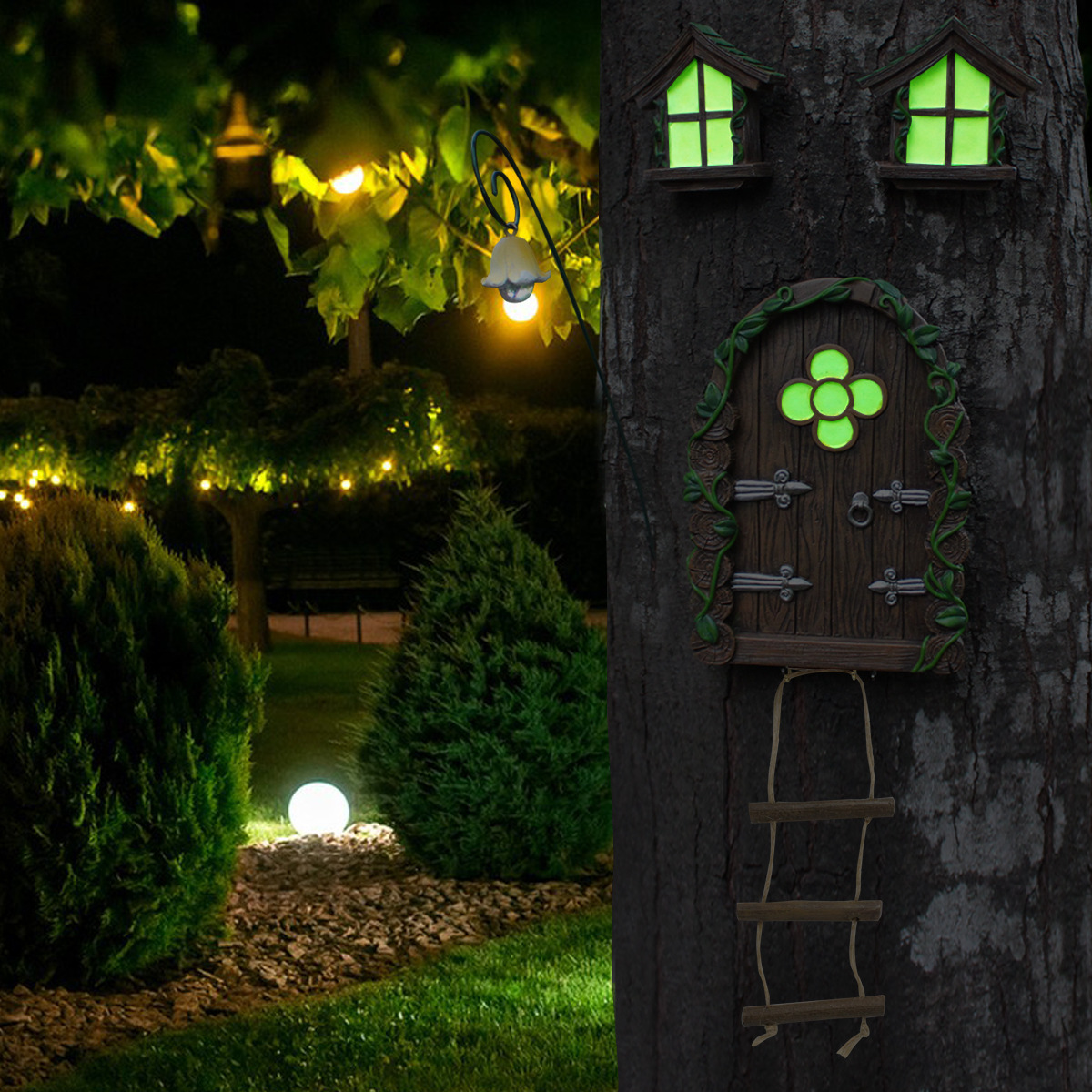  resin simulation luminous door and window ornaments outdoor Villa courtyard garden tree pendant garden landscape decoration