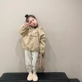 NYPP韩国童装深秋冬款男童女童中小童羊羔绒刺绣连帽加厚童卫衣