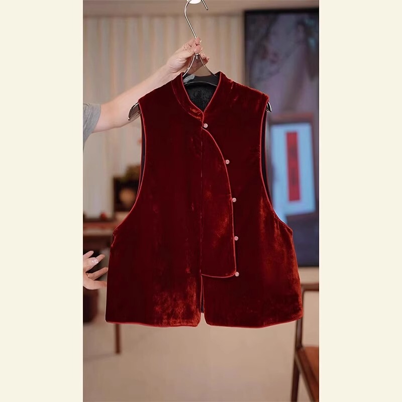 3163# New Year's New Year Christmas red base inner wear high-end super beautiful new Chinese style buckle vest for women