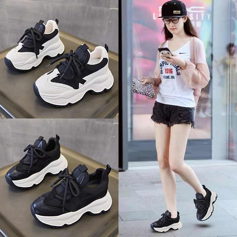 Модные женские кроссовки на толстой подошве для увеличения роста, популярные в интернете, для прямых трансляций, повседневные, универсальные белые кеды оптом