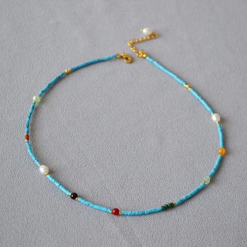 French Vintage Retro Western Court Style Extremely Fine Turquoise Bead Jewelry Extremely Fine Necklace Clasp Necklace