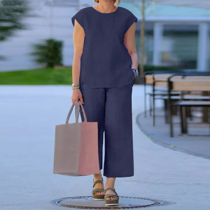 Casual Daily Women's Basic Simple Style Solid Color Cotton Cotton And Linen Leisure Suit Pant Co-ord Set Pants Sets display picture 2
