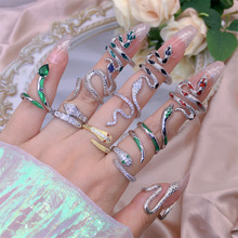 欧美流行小蛇戒指女开口食指指环蛇形饰品小红书小众设计锆石手饰