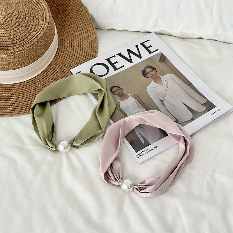 Nueva seda imitación bufandas de seda nicho de alta calidad bufandas de seda de poliéster color sólido collar de perlas bufandas