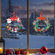 跨境圣诞节装饰品窗花静电贴场景布置玻璃门贴纸橱窗雪人圣诞花环