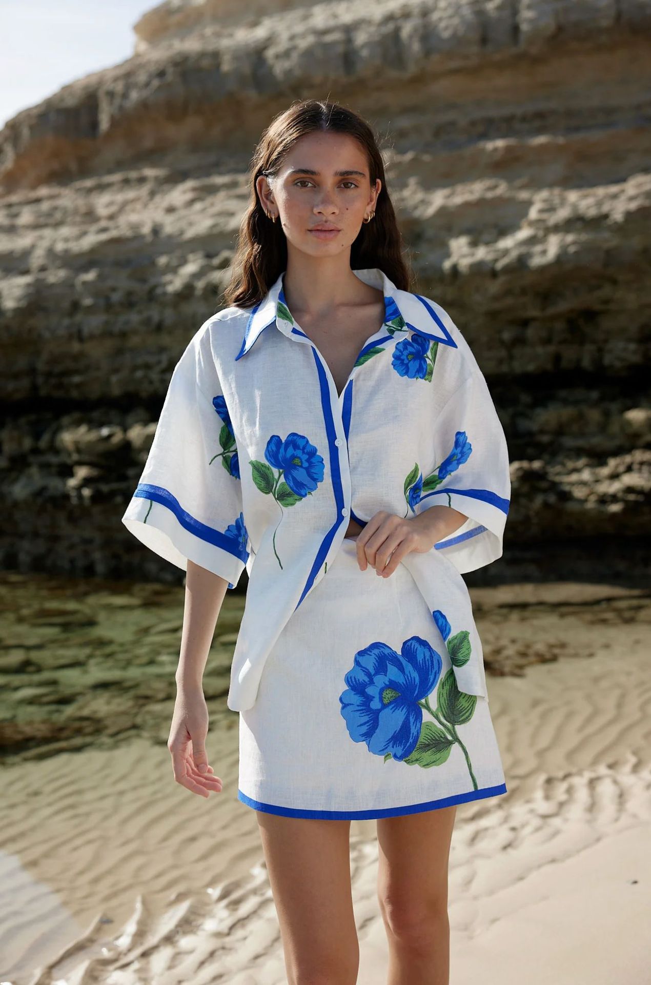 252g Weight Half Sleeve Sleeve Length Daily Beach Women's Casual Flower Linen Polyester Shorts Co-ord Set Skirt Sets