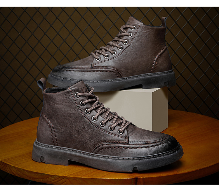 Podzim/zimní boty Martin Ultra Fiber Leather, britský styl, krátké boty, moderní šněrovací pracovní boty,_voghion.com