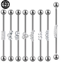 G23钛合金直杆杠铃耳钉替换铜配件钛杆工业耳桥耳环双耳洞锆石耳