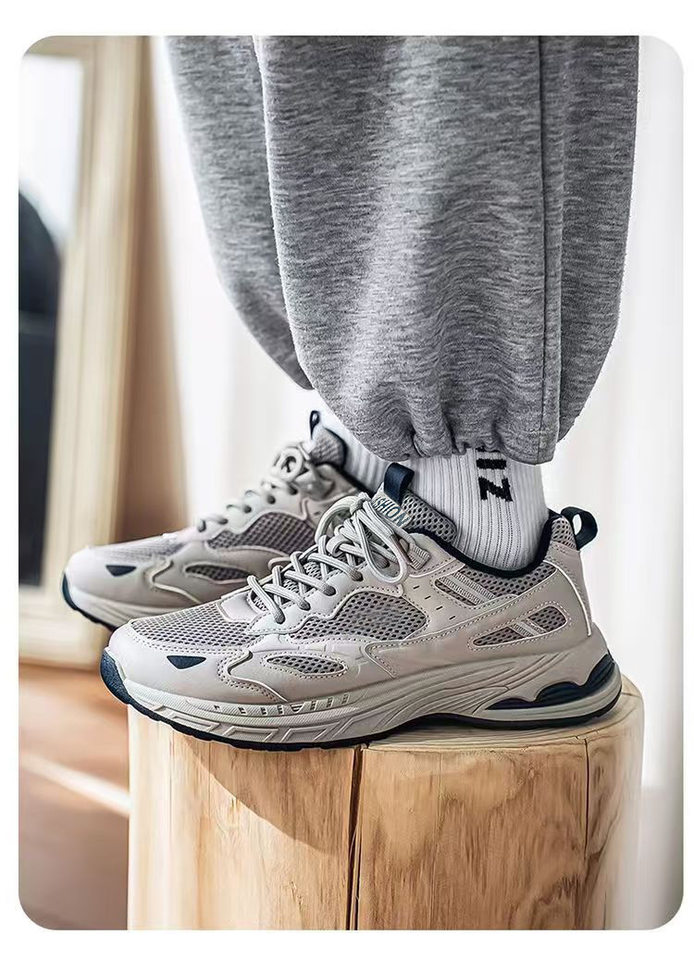 Giày thể thao nam sneaker thân lưới thoáng khí, đế cao su gót thấp, dây buộc, phong cách casual — F901 màu đen, F901 xám nhạt, F901 xám đậm chi tiết 7