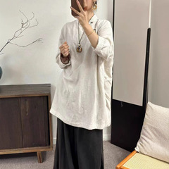 中式立领斜襟盘扣亚麻衬衫女砂洗品质宽松长衫禅意清心舒适穿搭