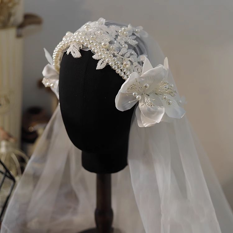 Fairy French Retro Republic of China Style Handmade Flower Veil Beaded Style Bride Romantic Wedding Photo Studio Accessories