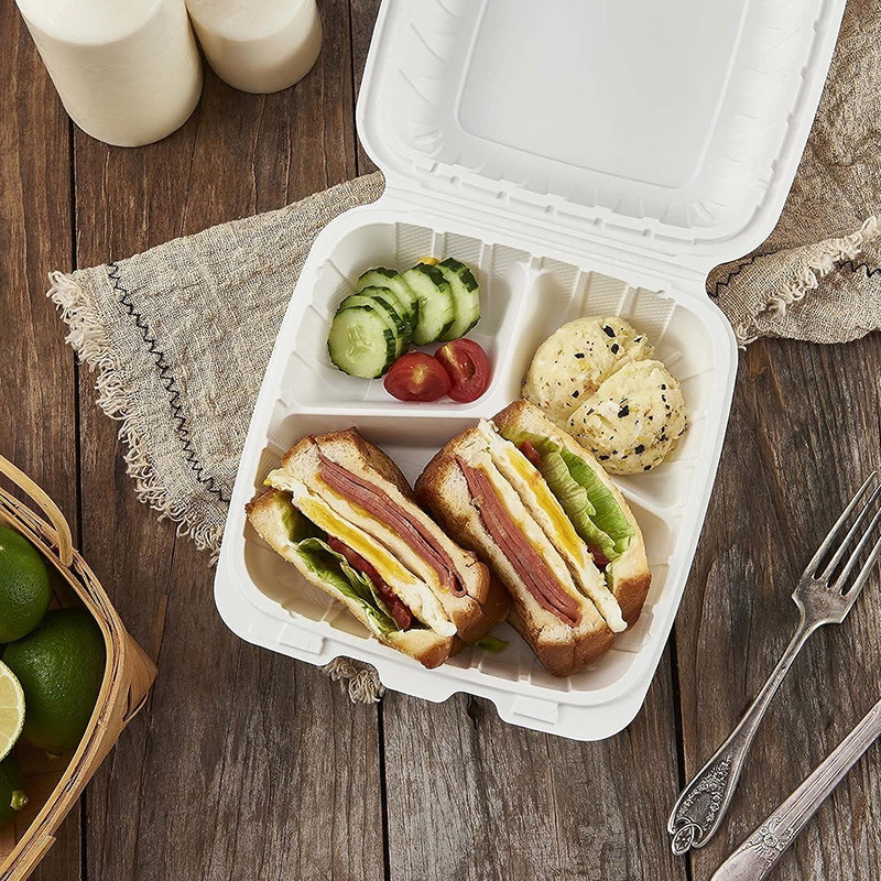 Cajas desechables para llevar comida, de 6, 8 y 9 pulgadas, blancas, de MFPP, para hamburguesas, de calidad de exportación, con carbonato de calcio, para almuerzos.
