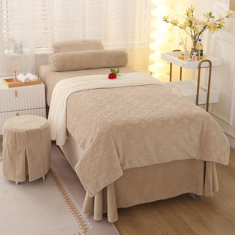 Light Luxury Big-Name Milk Velvet Baby Velvet Beauty Bedspread Four-Piece Set Massage Beauty Bed Sheetss Thickeneded Warm Anti-Slip Velvet