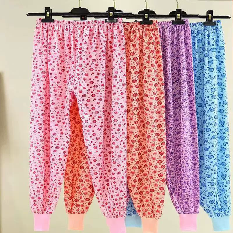 Осенние брюки с цветочным принтом для пожилых женщин, домашние брюки для среднего и пожилого возраста, хлопчатобумажные брюки с низкой талией и принтом, свободные брюки большого размера.