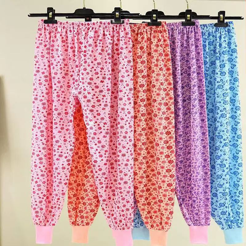 Elderly Women's Floral Autumn Pants, Middle-Aged and Elderly Home Pants, Printed Low-Waist Cotton Wool Pants, Large Size Loose