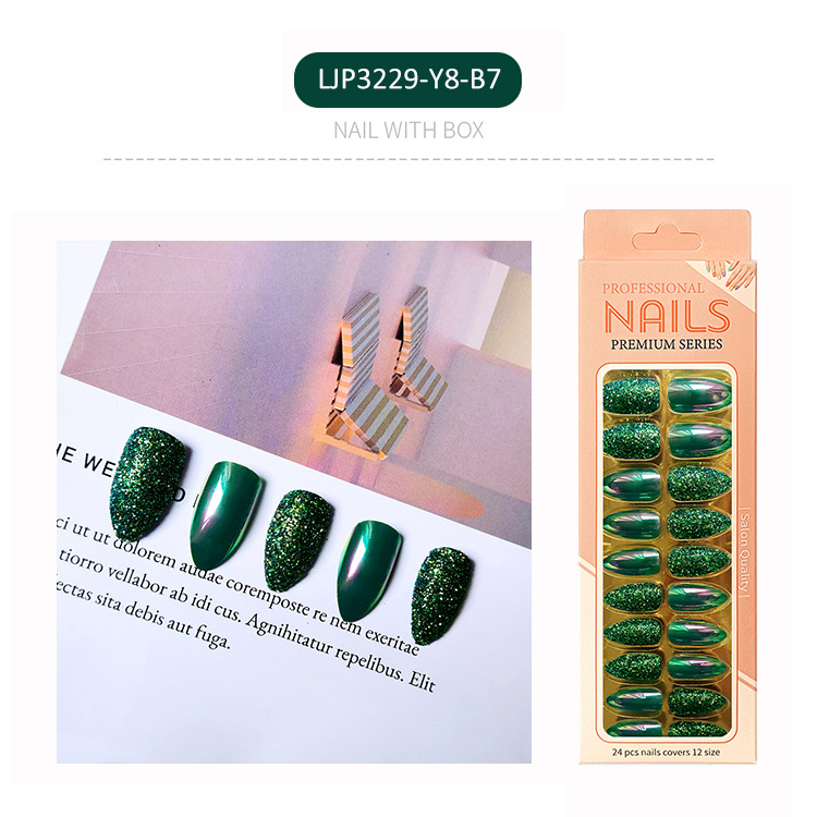 Uñas postizas iridiscentes, puntas de uñas de longitud media, uñas postizas largas en caja, puntas de uñas postizas electrochapadas.
