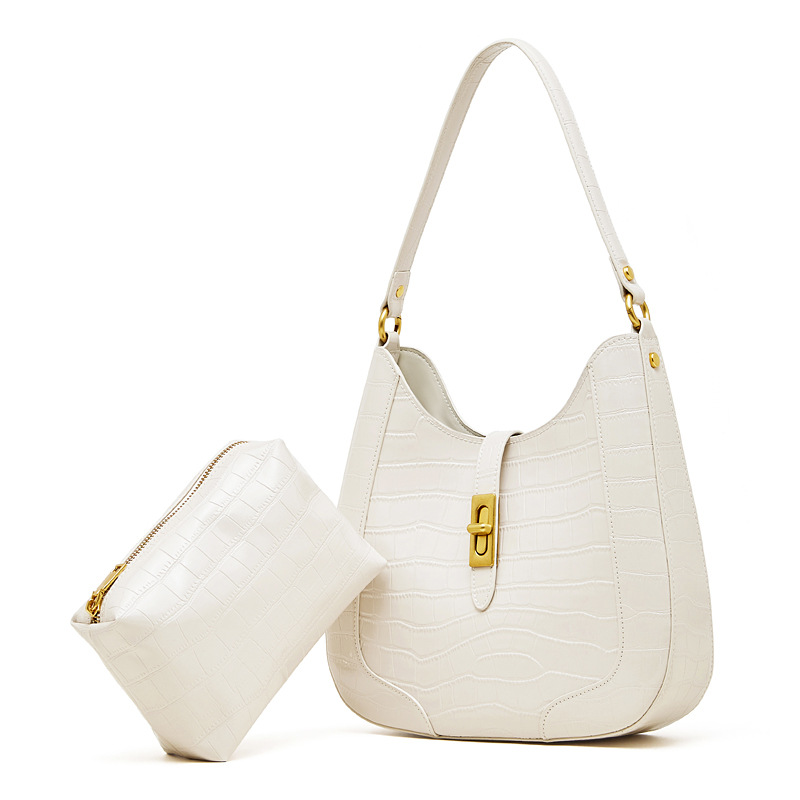 Genuine Leather Niche Design 2026 Spring/Summer New Large Capacity Crocodile Embossed Patent Cowhide Underarm Bag Women's Shoulder Crossbody Bag - Thumbnail 6