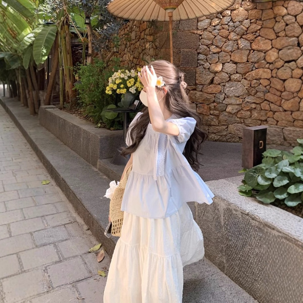 White lace summer shirt with bow