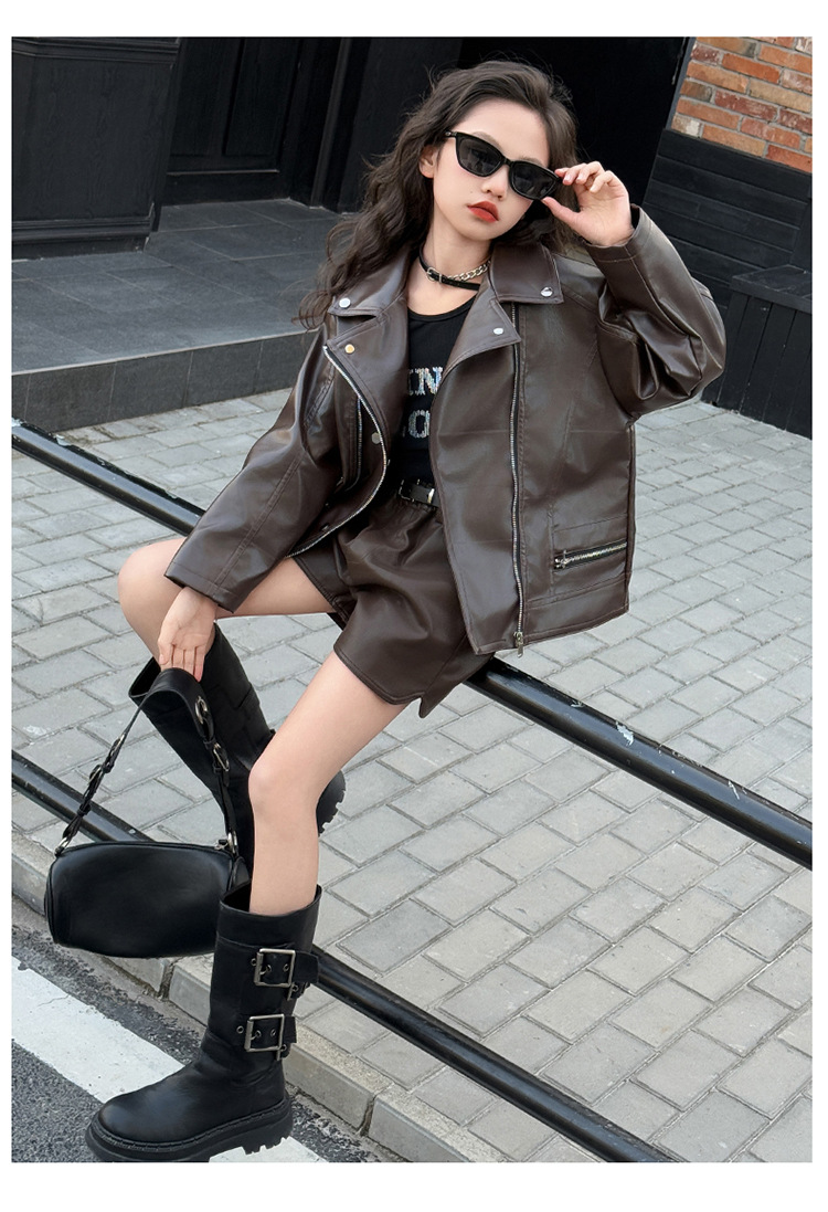 Children's Motorcycle Leather Jacket 2025 New Girls Trendy PU Leather Jacket European And American Large Size Girl Leather Coat_voghion.com