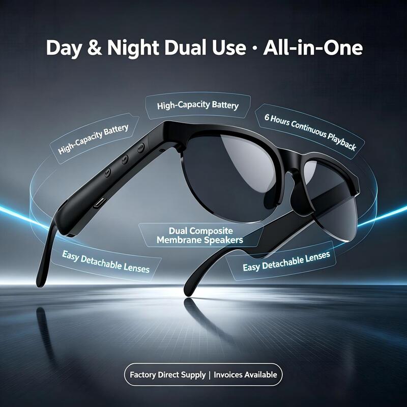 Smart Bluetooth glasses, AI smart glasses, day and night dual-use Bluetooth glasses, support voice calls, sunglasses
