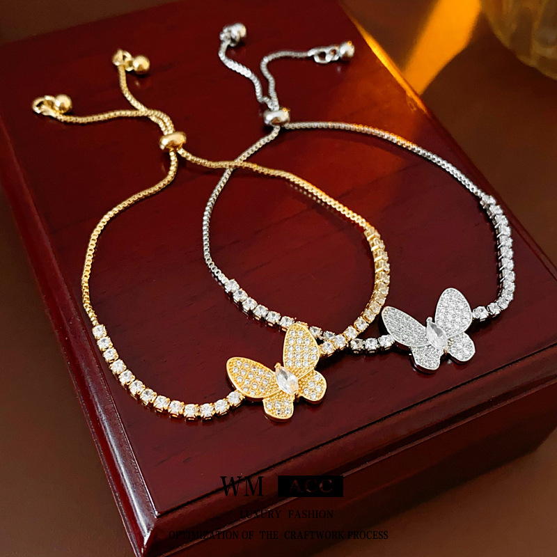 Zircon mariposa pulsera ajustable nicho delicado pulsera de alta moda simple versátil lujo ligero joyería