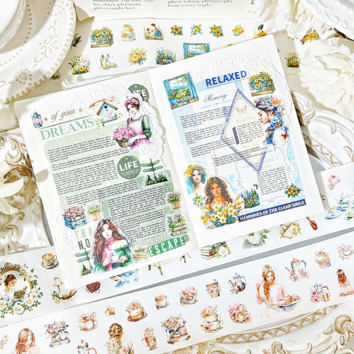 You Butterfly Fantasy Realm Series Retro Flower Personaje Tema Tapicera de cuentas a mano Conjunto de cinta de cuentas a mano Diy Decoración de cuentas a mano Pegatinas de collage