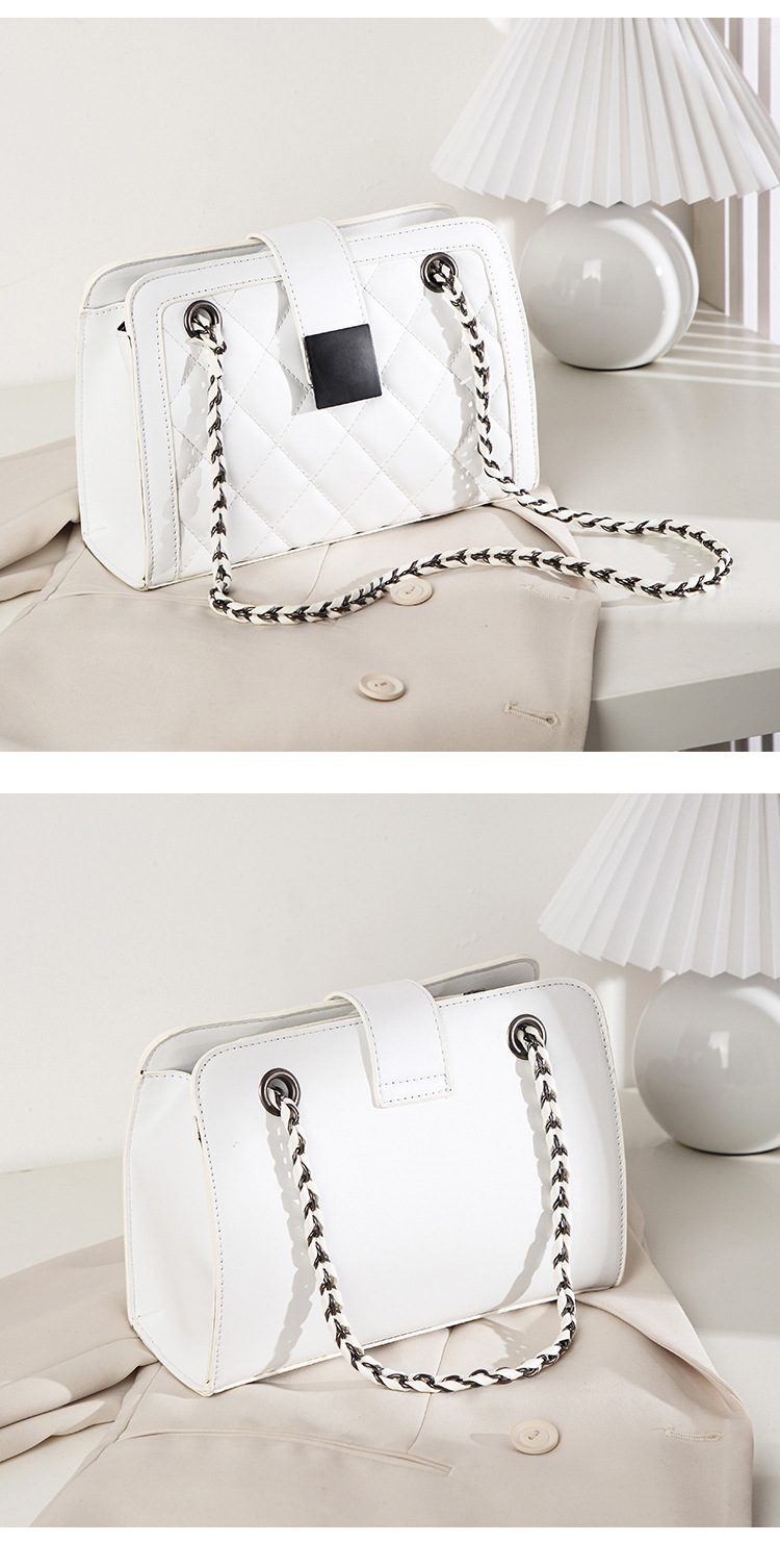 Women's Medium Pu Leather Solid Color Lingge Elegant Classic Style Zipper Shoulder Bag display picture 8
