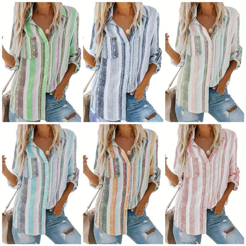 2022 European and American spring and summer new women's AliExpress Ebay Amazon wish popular casual all-match striped shirt