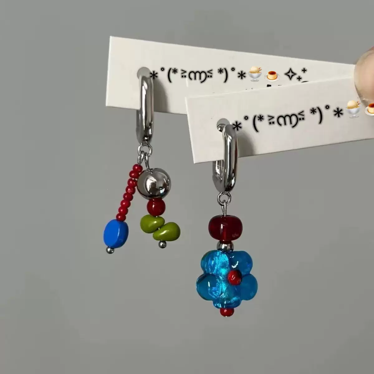 送你一朵小蓝花 不对称花朵耳圈小众设计高级感耳环显瘦百搭耳饰