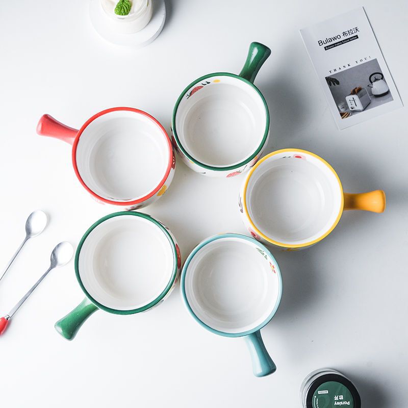 Ins Scandinavian Style Creative Breakfast Japanese Style Exquisite Popular Cute Small Milk Bowl with Handle Cereal Yogurt Salad