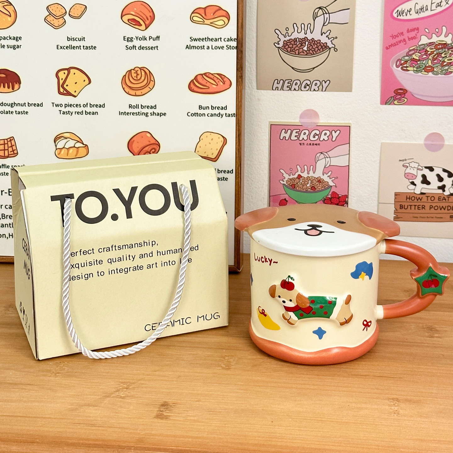 Taza de cerámica inteligente de perro de salchicha taza con tapa de taza de agua de estudiantes para el hogar regalo de cumpleaños taza de pareja