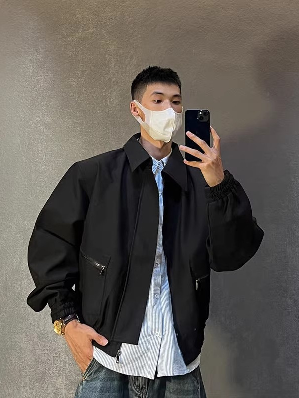 cleanfit短款工装飞行员夹克男春秋季痞帅高级感垫肩美式机车外套|undefined