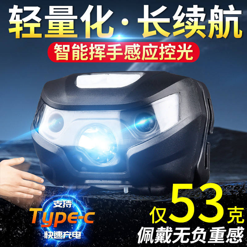 Mini Rechargeable Induction Headlight for Fishing, Ultra-Long Battery Life, Strong Light, Ultra-Bright Outdoor Waterproof Head-Mounted Flashlight