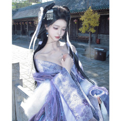 紫色战国袍汉服2025新款古装直裾大袖衫古风舞蹈演出服襦裙套装秋